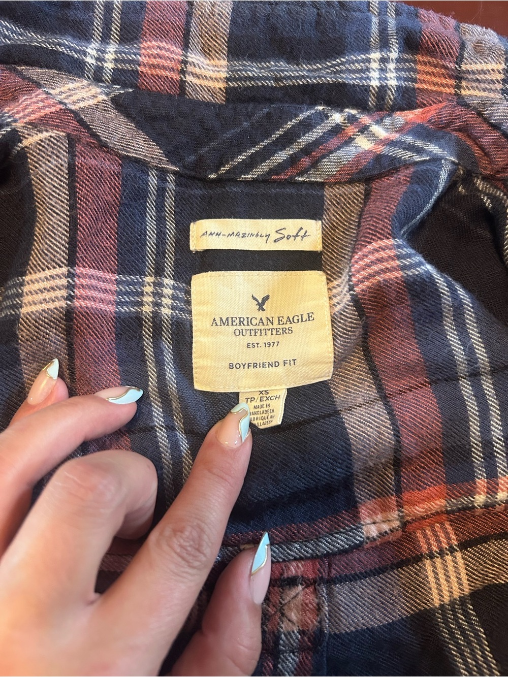 American Eagle Outfitters Boyfriend Plaid Jacket - Navy, Rust & Cream